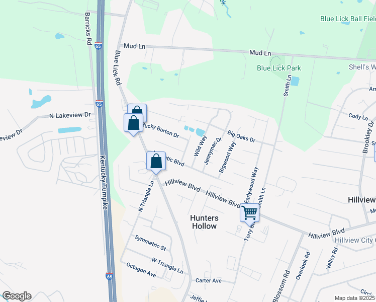 map of restaurants, bars, coffee shops, grocery stores, and more near 160 Wooded Way in Louisville