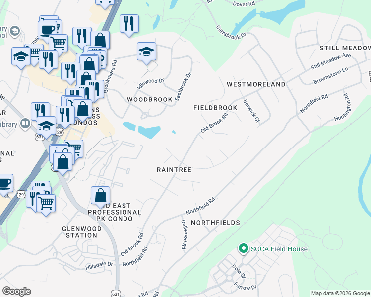 map of restaurants, bars, coffee shops, grocery stores, and more near 1658 Old Brook Road in Charlottesville