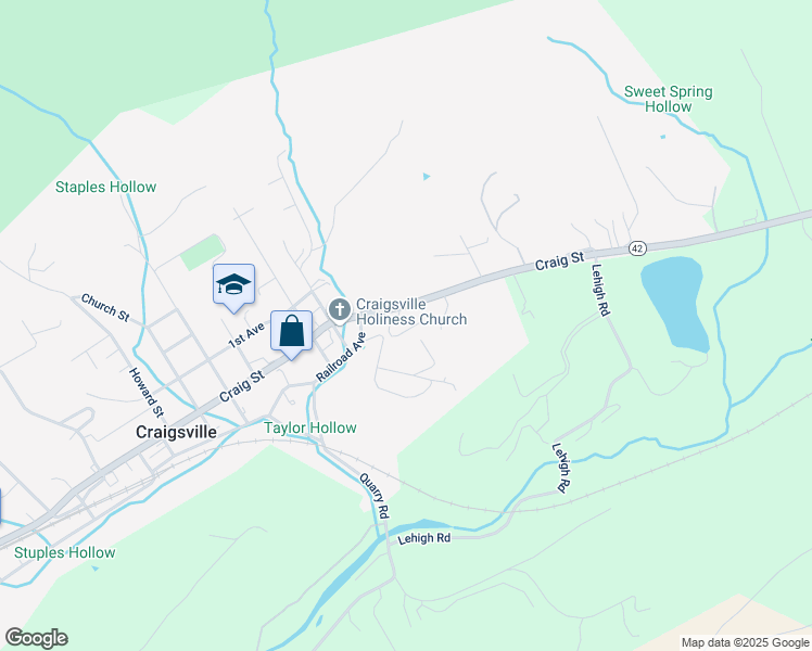 map of restaurants, bars, coffee shops, grocery stores, and more near 262 Robertson Road in Craigsville