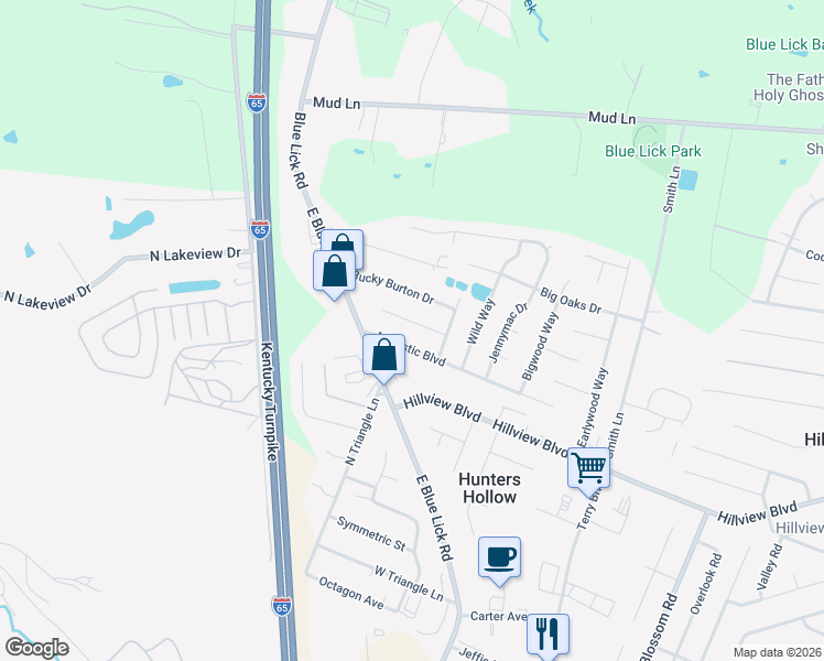map of restaurants, bars, coffee shops, grocery stores, and more near 165 Toy Court in Louisville