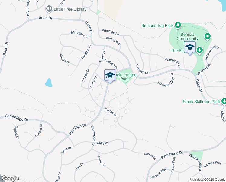 map of restaurants, bars, coffee shops, grocery stores, and more near 650 Hastings Drive in Benicia