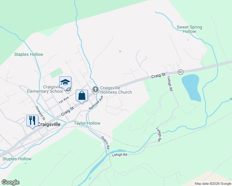 map of restaurants, bars, coffee shops, grocery stores, and more near 262 Robertson Road in Craigsville