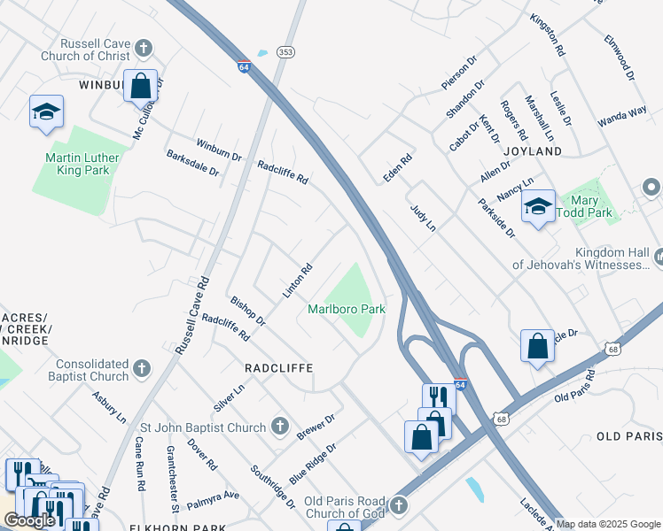map of restaurants, bars, coffee shops, grocery stores, and more near 1883 Marlboro Dr in Lexington