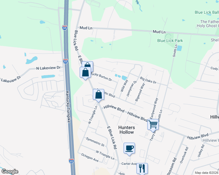 map of restaurants, bars, coffee shops, grocery stores, and more near 165 Toy Court in Louisville