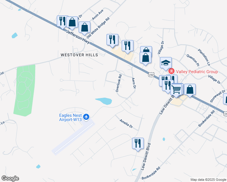 map of restaurants, bars, coffee shops, grocery stores, and more near 57 Overlook Road in Waynesboro