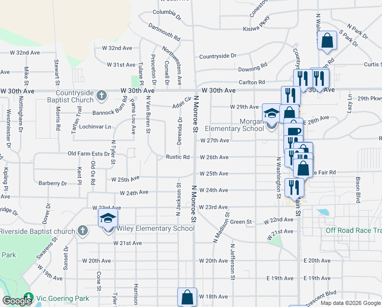 map of restaurants, bars, coffee shops, grocery stores, and more near 501 Rustic Rd in Hutchinson