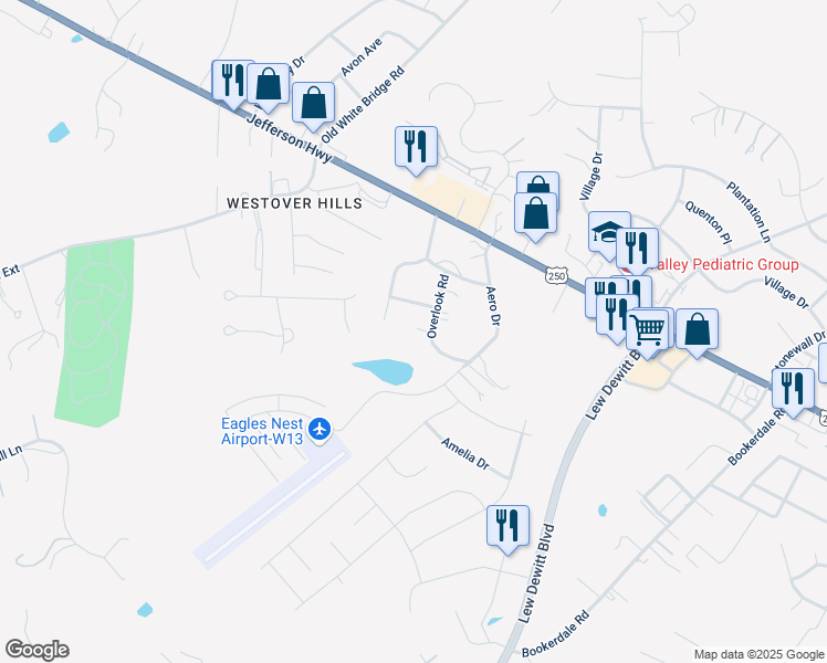 map of restaurants, bars, coffee shops, grocery stores, and more near 57 Overlook Road in Waynesboro