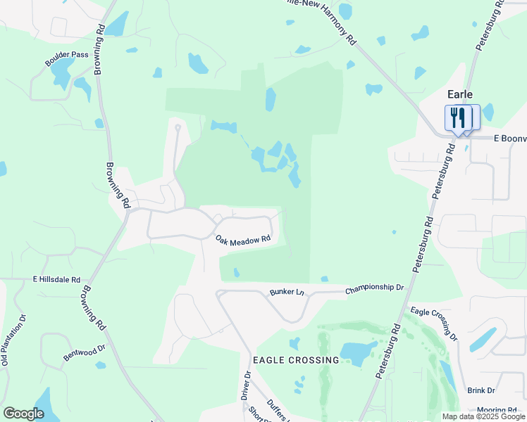 map of restaurants, bars, coffee shops, grocery stores, and more near 40-44 Oak Meadow Road in Evansville