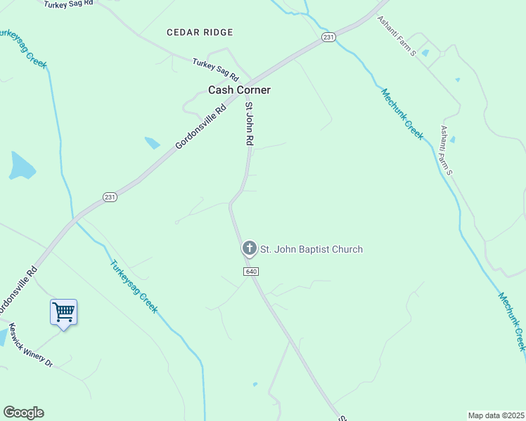 map of restaurants, bars, coffee shops, grocery stores, and more near 1651 Saint John Road in Gordonsville