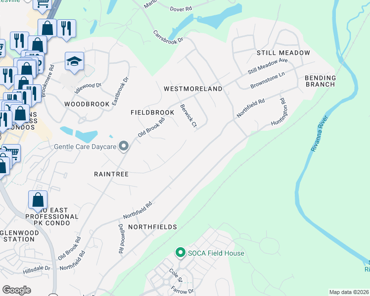 map of restaurants, bars, coffee shops, grocery stores, and more near 2705 Northfield Rd in Charlottesville