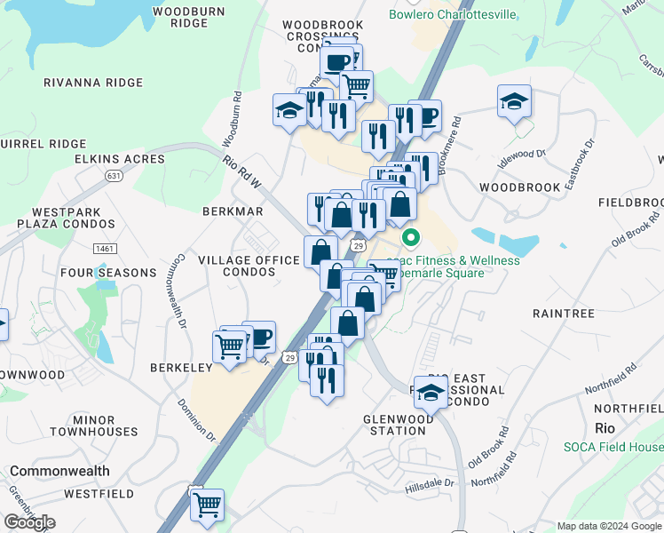 map of restaurants, bars, coffee shops, grocery stores, and more near in 