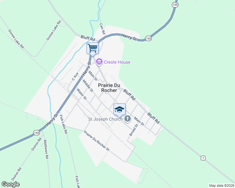 map of restaurants, bars, coffee shops, grocery stores, and more near 602 Main Street in Prairie du Rocher