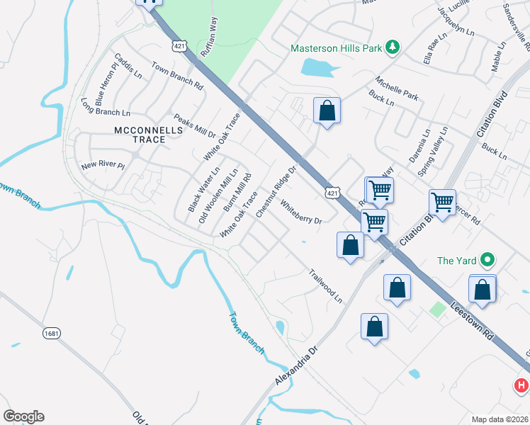 map of restaurants, bars, coffee shops, grocery stores, and more near 2777 Trailwood Lane in Lexington
