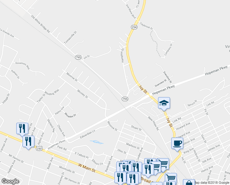 map of restaurants, bars, coffee shops, grocery stores, and more near 2010 Old White Bridge Road in Waynesboro