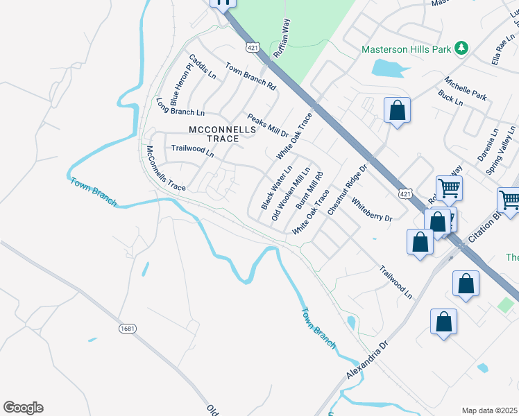 map of restaurants, bars, coffee shops, grocery stores, and more near 245 Black Water Lane in Lexington