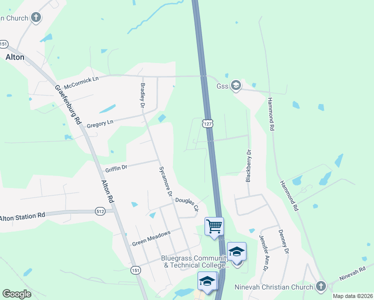 map of restaurants, bars, coffee shops, grocery stores, and more near 1140 Northwood Loop in Lawrenceburg
