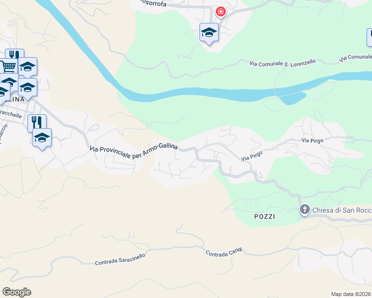 map of restaurants, bars, coffee shops, grocery stores, and more near 56 Via Provinciale per Armo-Gallina in Città metropolitana di Reggio Calabria