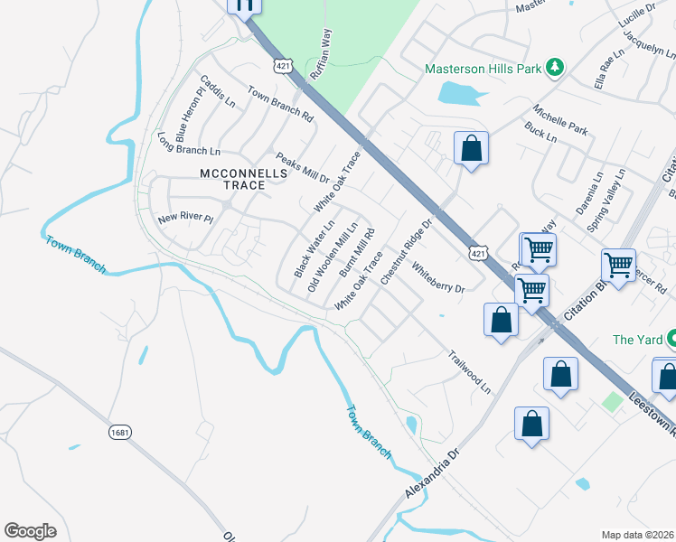 map of restaurants, bars, coffee shops, grocery stores, and more near 196 Old Woolen Mill Lane in Lexington