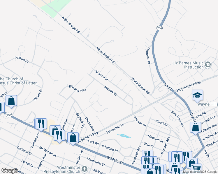 map of restaurants, bars, coffee shops, grocery stores, and more near 2313 Mosley Street in Waynesboro