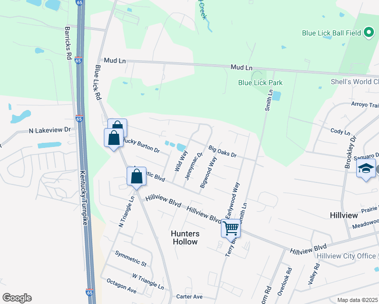 map of restaurants, bars, coffee shops, grocery stores, and more near 427 Big Oaks Drive in Louisville