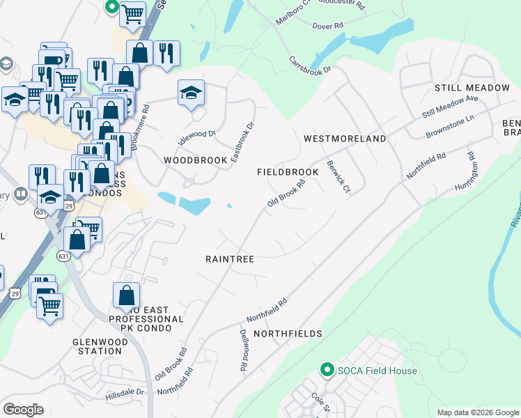 map of restaurants, bars, coffee shops, grocery stores, and more near 1666-1704 Old Brook Road in Charlottesville