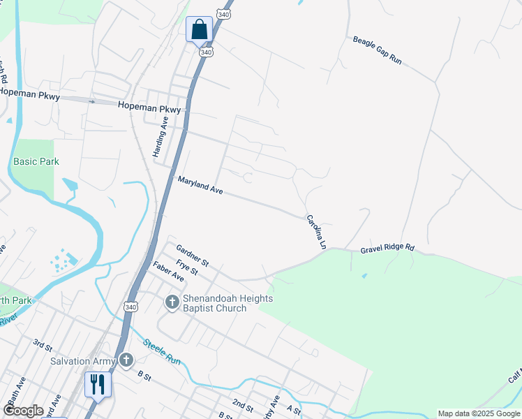 map of restaurants, bars, coffee shops, grocery stores, and more near 967 Maryland Avenue in Waynesboro