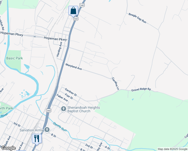 map of restaurants, bars, coffee shops, grocery stores, and more near 967 Maryland Avenue in Waynesboro