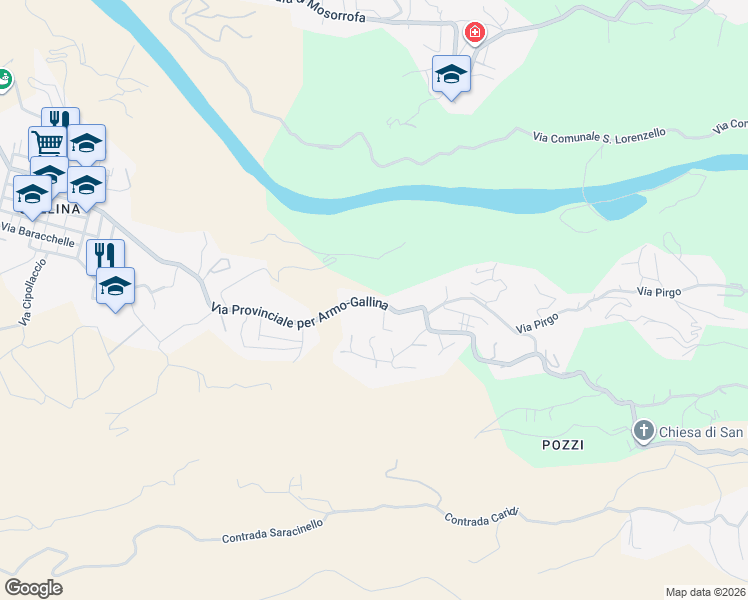 map of restaurants, bars, coffee shops, grocery stores, and more near 56 Via Provinciale per Armo-Gallina in Città metropolitana di Reggio Calabria