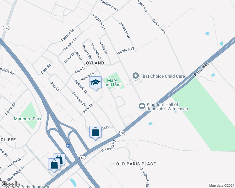 map of restaurants, bars, coffee shops, grocery stores, and more near 431 Rogers Road in Lexington