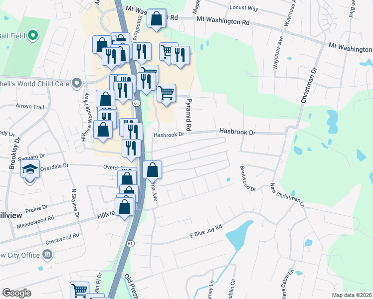 map of restaurants, bars, coffee shops, grocery stores, and more near 68 2nd Street in Louisville