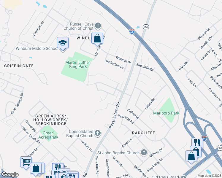 map of restaurants, bars, coffee shops, grocery stores, and more near 737 Burgess Avenue in Lexington