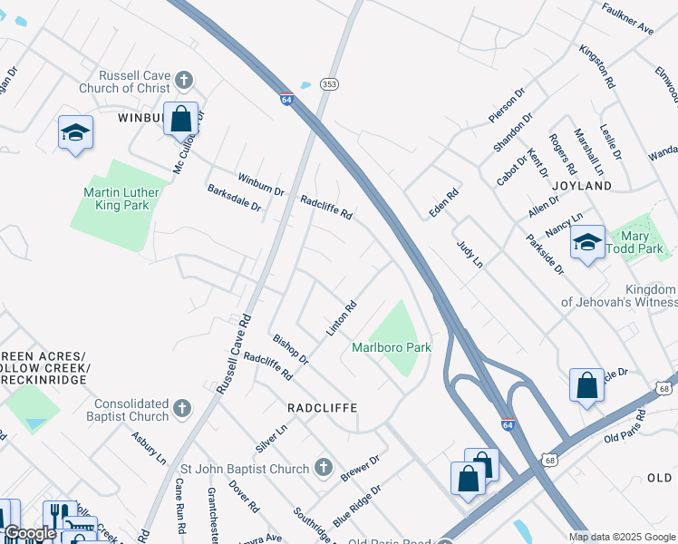 map of restaurants, bars, coffee shops, grocery stores, and more near 1893 Charlbury Court in Lexington