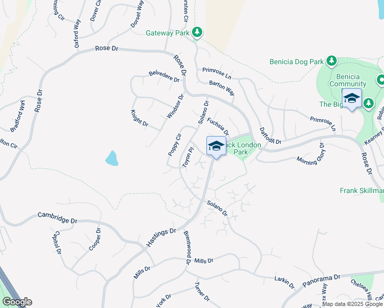 map of restaurants, bars, coffee shops, grocery stores, and more near 520 Toyon Place in Benicia