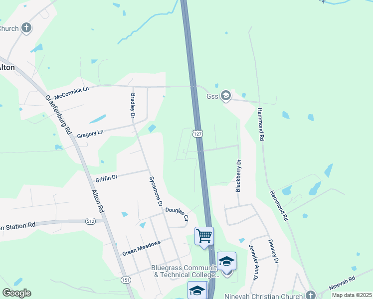 map of restaurants, bars, coffee shops, grocery stores, and more near 1015 Northwood Loop in Lawrenceburg