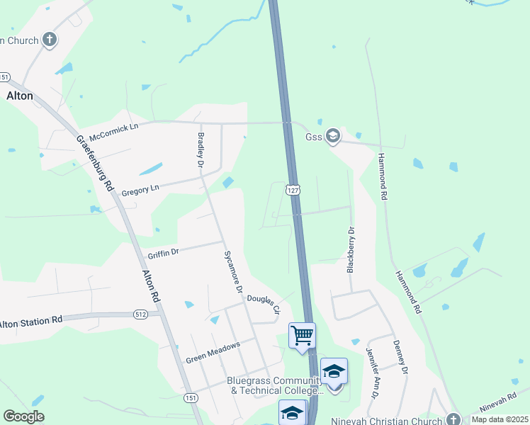 map of restaurants, bars, coffee shops, grocery stores, and more near 1015 Northwood Loop in Lawrenceburg