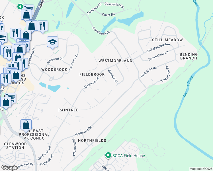 map of restaurants, bars, coffee shops, grocery stores, and more near 1221 Bixham Lane in Charlottesville