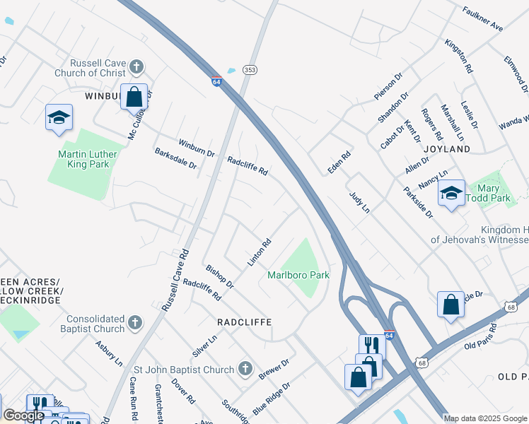 map of restaurants, bars, coffee shops, grocery stores, and more near 1893 Charlbury Ct in Lexington