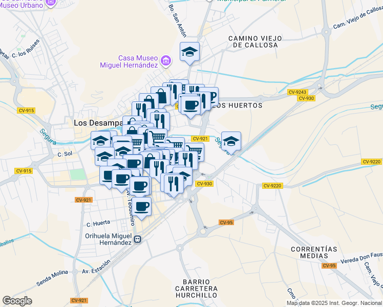 map of restaurants, bars, coffee shops, grocery stores, and more near 7A Carrer Camí Vj Molins in Orihuela