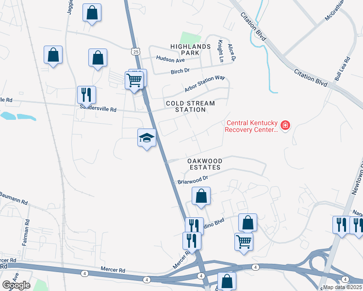 map of restaurants, bars, coffee shops, grocery stores, and more near 1574 Georgetown Road in Lexington