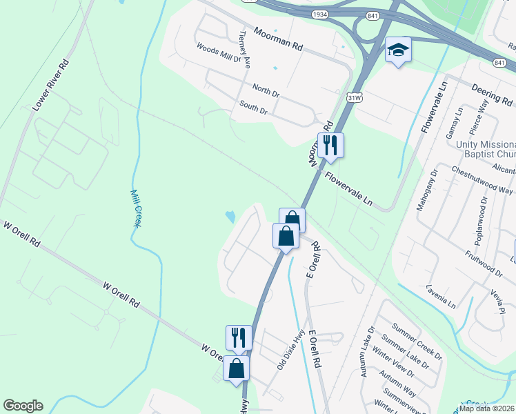 map of restaurants, bars, coffee shops, grocery stores, and more near 6713 Stone Valley Drive in Louisville