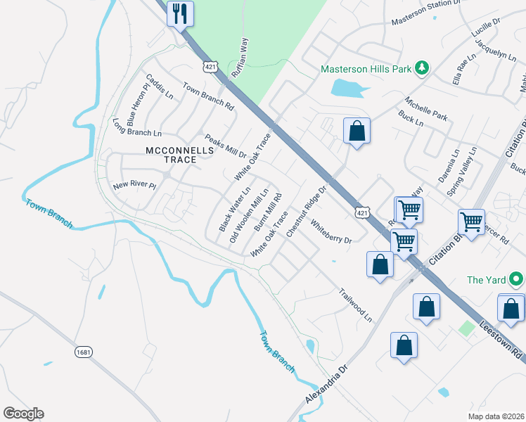 map of restaurants, bars, coffee shops, grocery stores, and more near 2784 Burnt Mill Road in Lexington