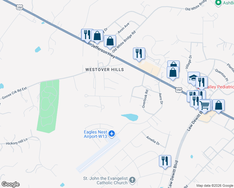 map of restaurants, bars, coffee shops, grocery stores, and more near 68 Hunters Trail in Waynesboro