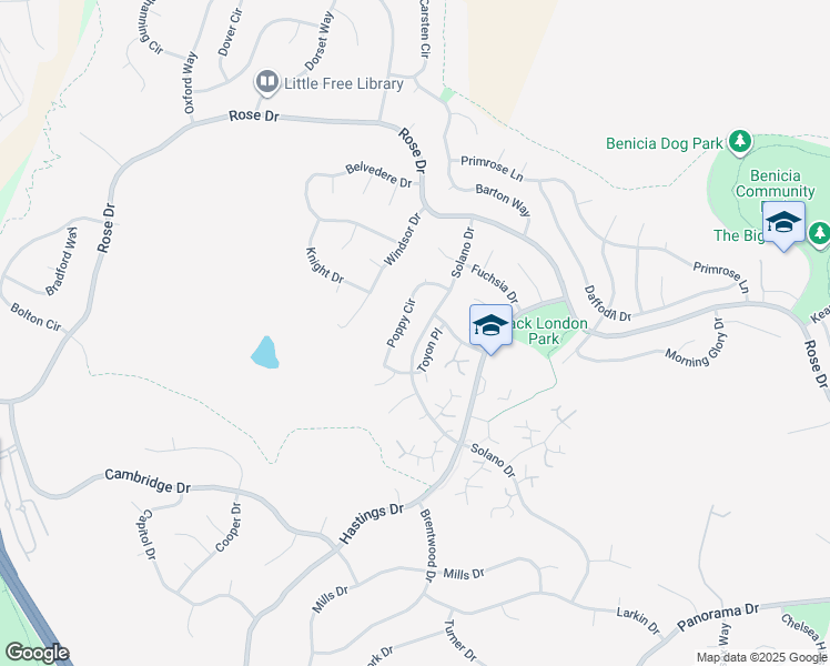 map of restaurants, bars, coffee shops, grocery stores, and more near 511 Solano Drive in Benicia