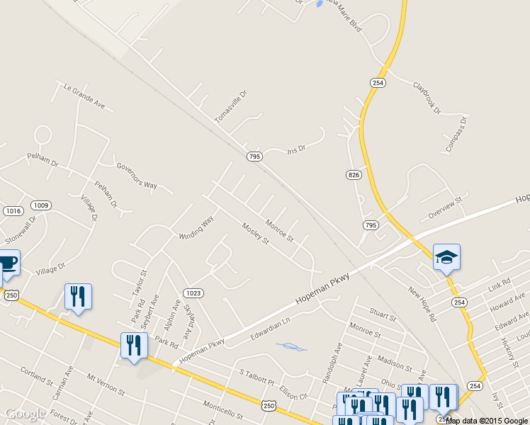 map of restaurants, bars, coffee shops, grocery stores, and more near 2313 Monroe St in Waynesboro
