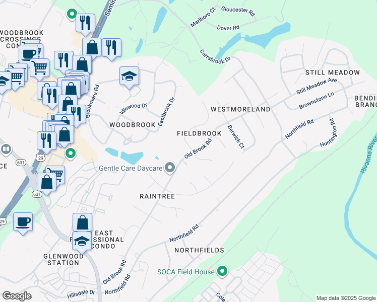 map of restaurants, bars, coffee shops, grocery stores, and more near 1712 Hearthglow Lane in Charlottesville