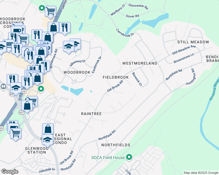 map of restaurants, bars, coffee shops, grocery stores, and more near 1712 Hearthglow Lane in Charlottesville