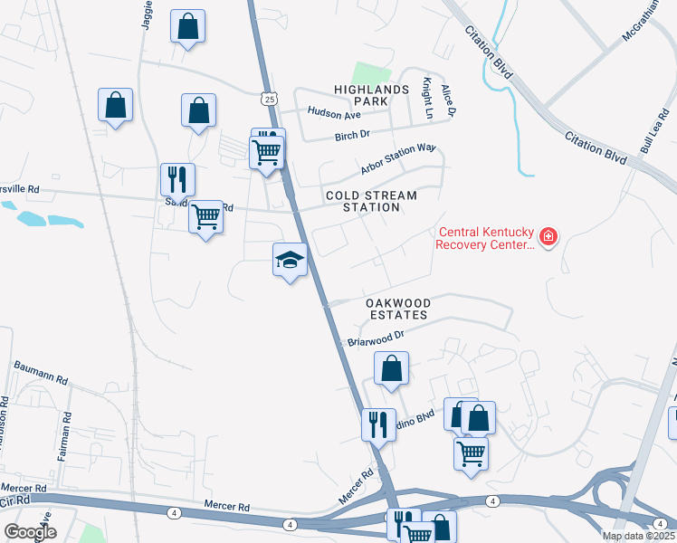map of restaurants, bars, coffee shops, grocery stores, and more near 1574 Georgetown Road in Lexington
