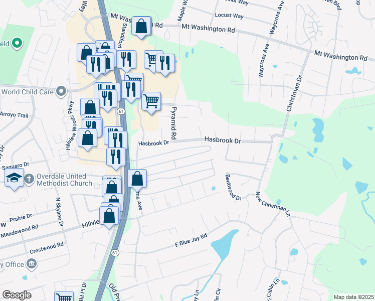 map of restaurants, bars, coffee shops, grocery stores, and more near 97 1st Street in Louisville