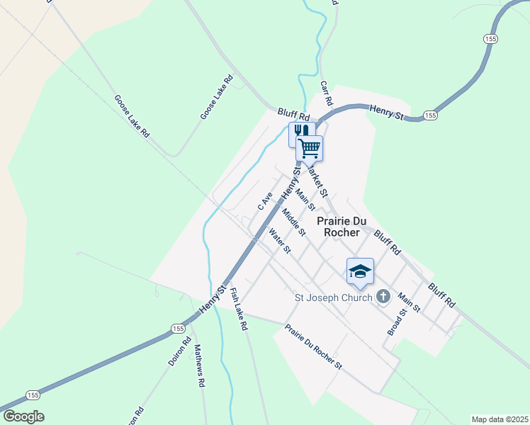 map of restaurants, bars, coffee shops, grocery stores, and more near 407 Henry Street in Prairie du Rocher