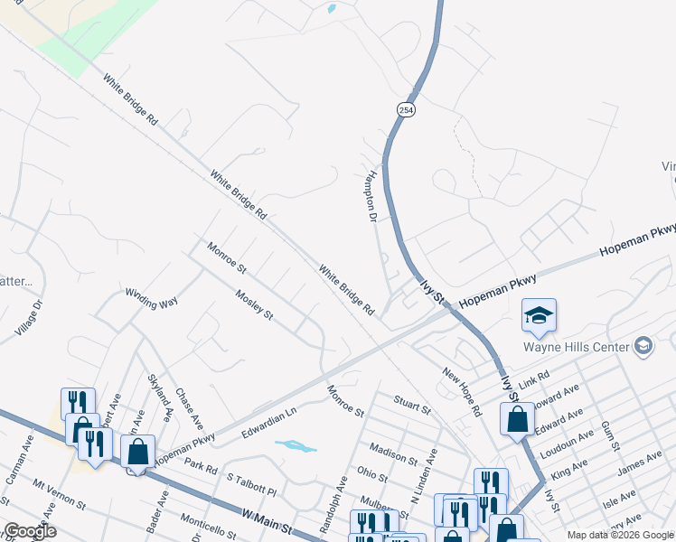 map of restaurants, bars, coffee shops, grocery stores, and more near 2025 White Bridge Road in Waynesboro